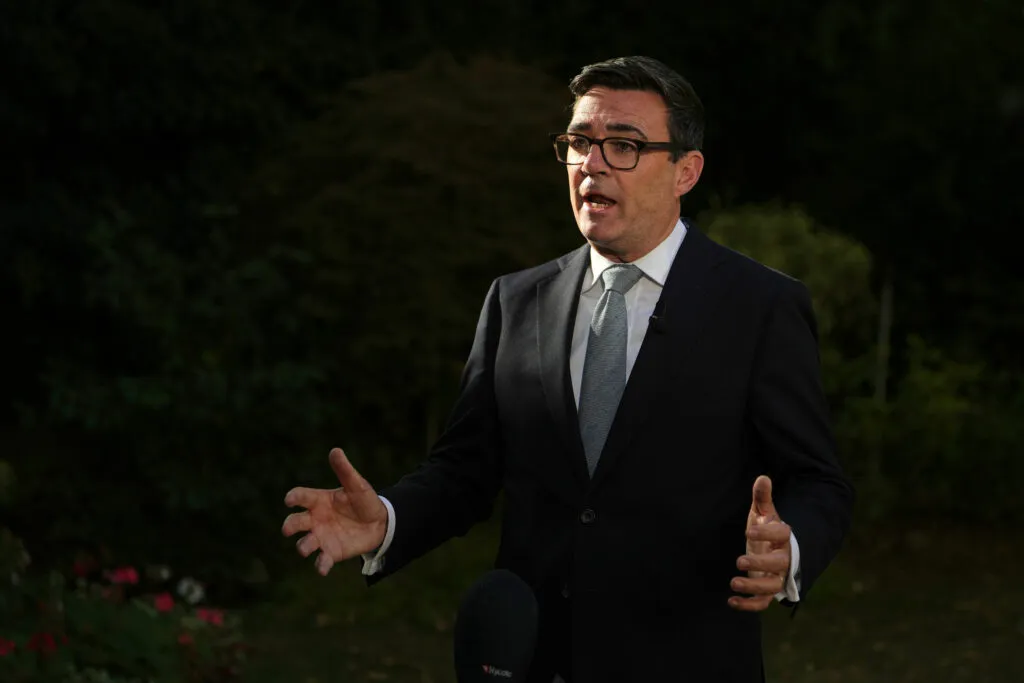Prime Minister Andy Burnham at Downing Street — his arrival has shifted the national focus away from Farage at times