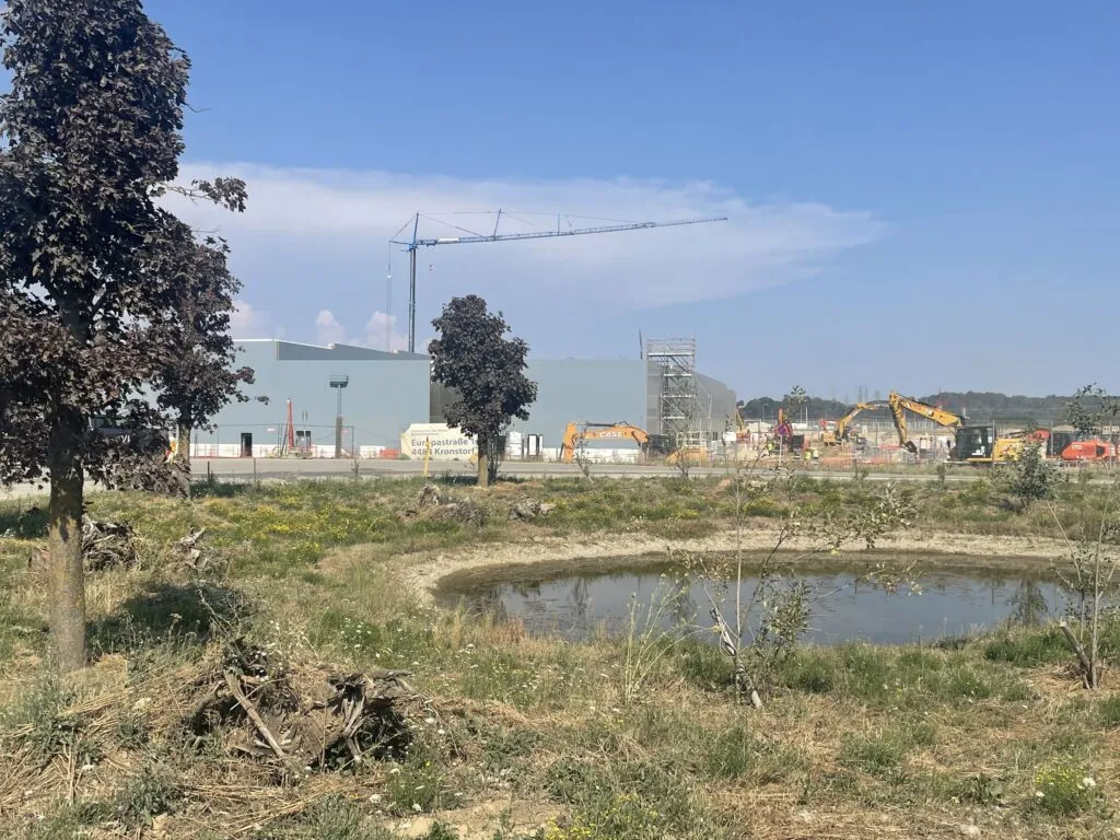 Chantier et étang surnommé « biotope Google »
